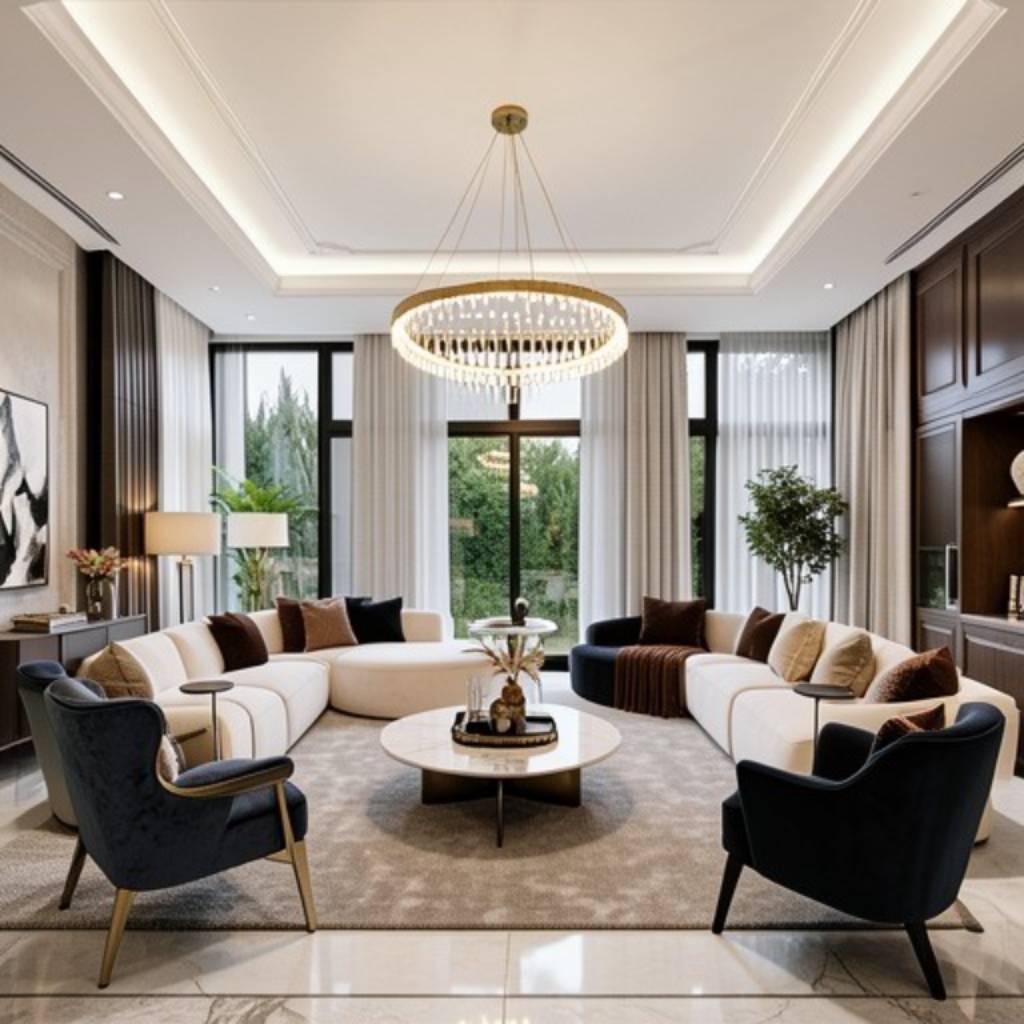 symmetrical formal layout for living room
