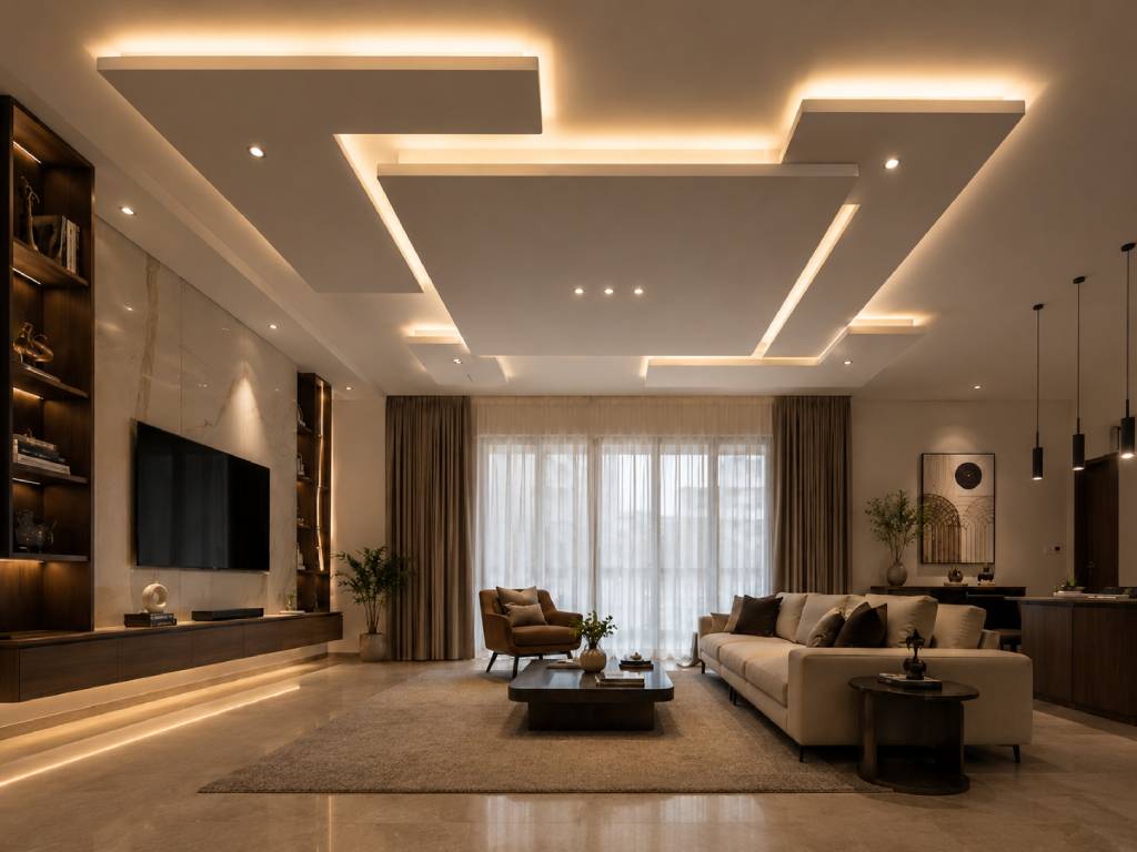 Floating panel POP ceiling design for hall