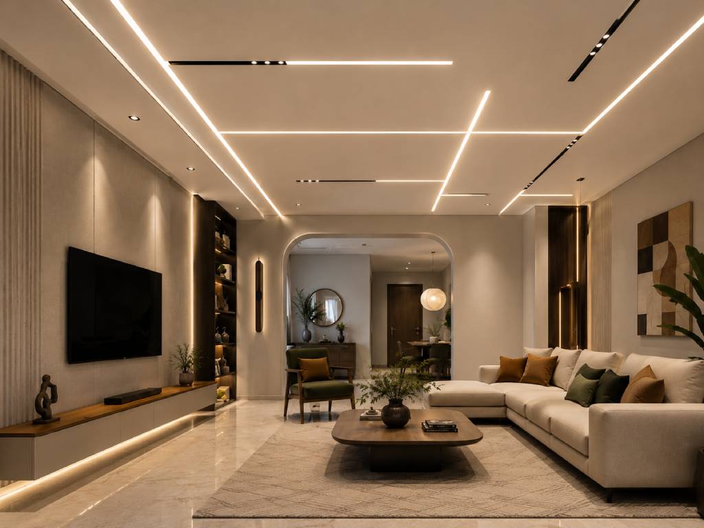 Linear geometric hall POP ceiling design