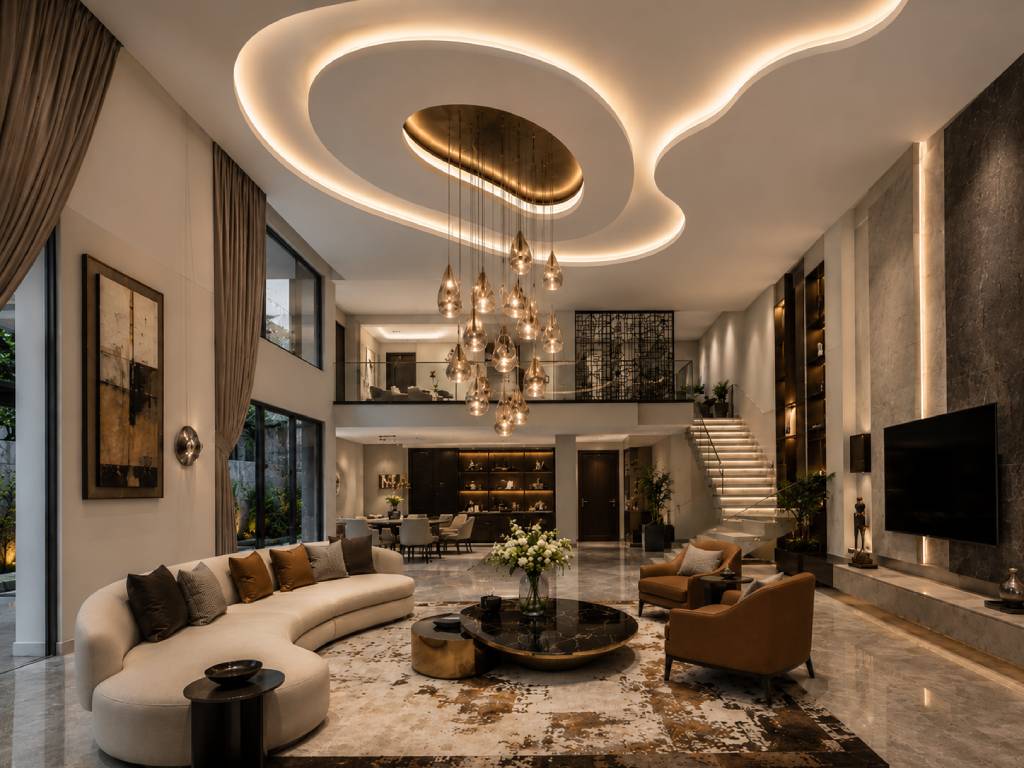 Hall POP ceiling design with Chandellier