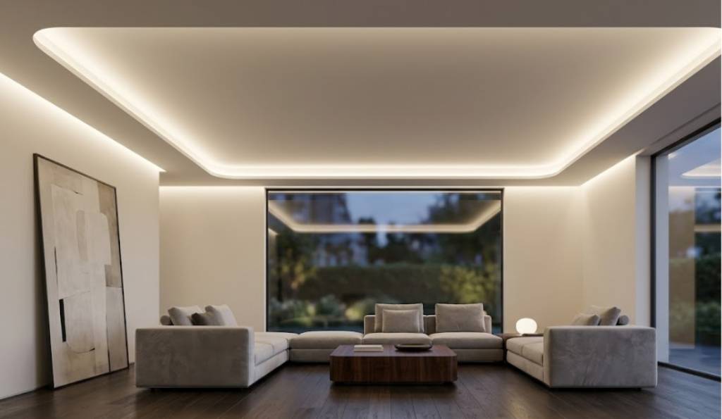 Minimalist Single-Layer Gypsum Ceiling with Cove Lighting