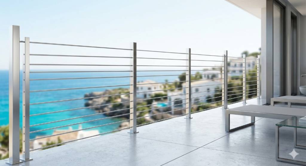 Minimal Horizontal Rail Balcony Grill Design 