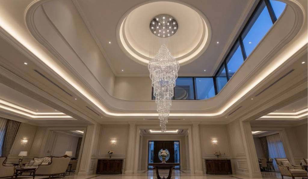 Grand Chandelier Ceiling with Recessed Lighting 