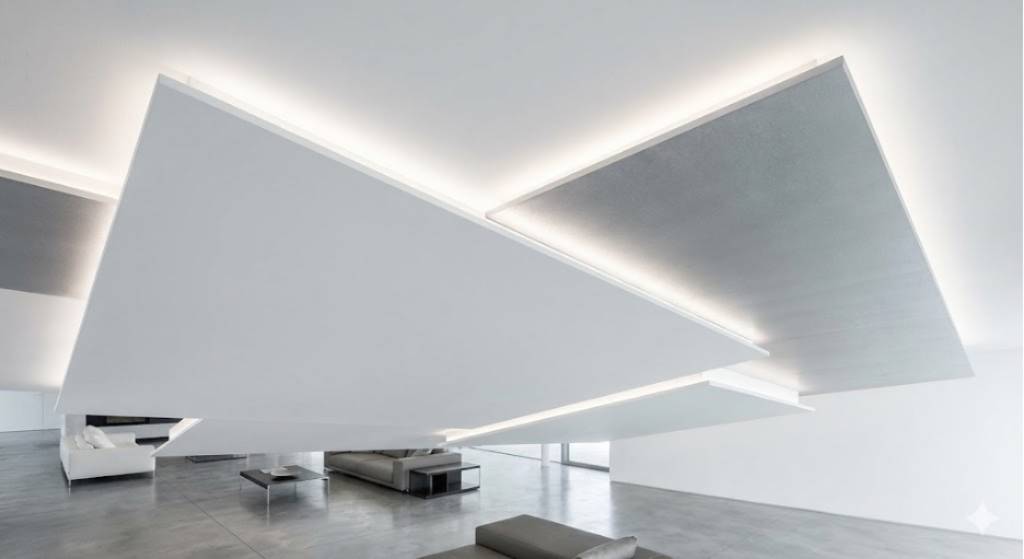 Modern Floating Ceiling Panels with Hidden LED Strips 