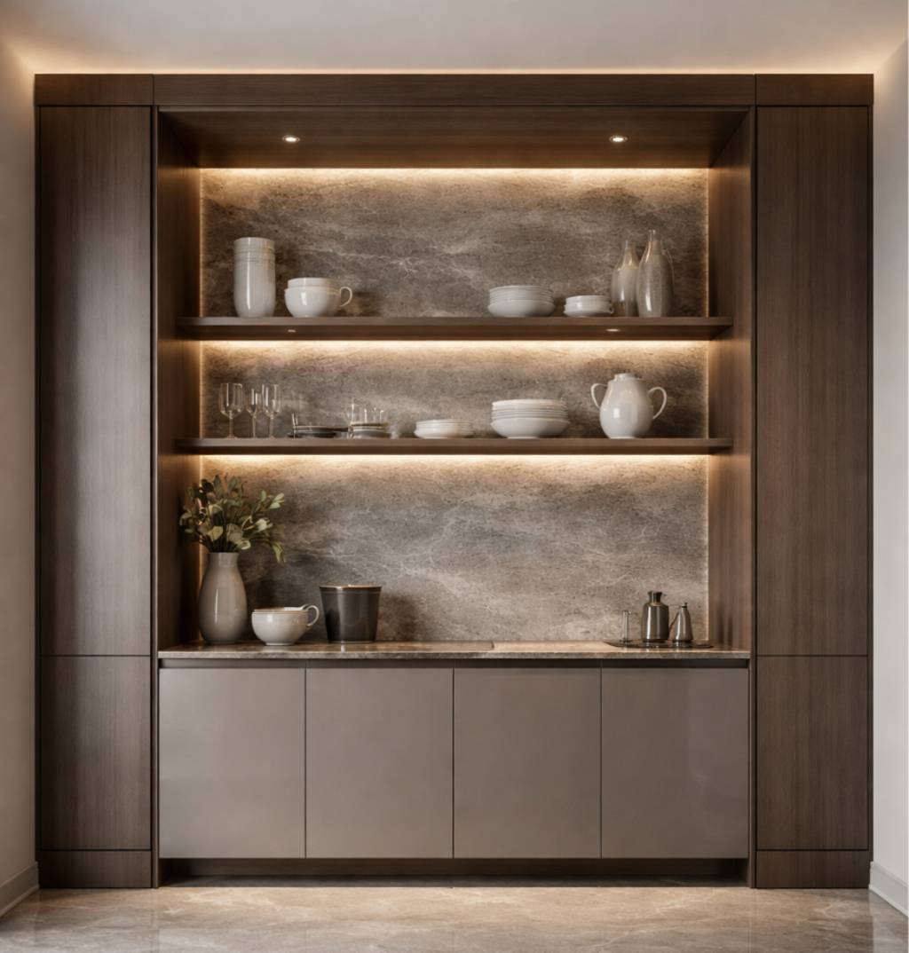 Warm Minimalist Crockery Unit