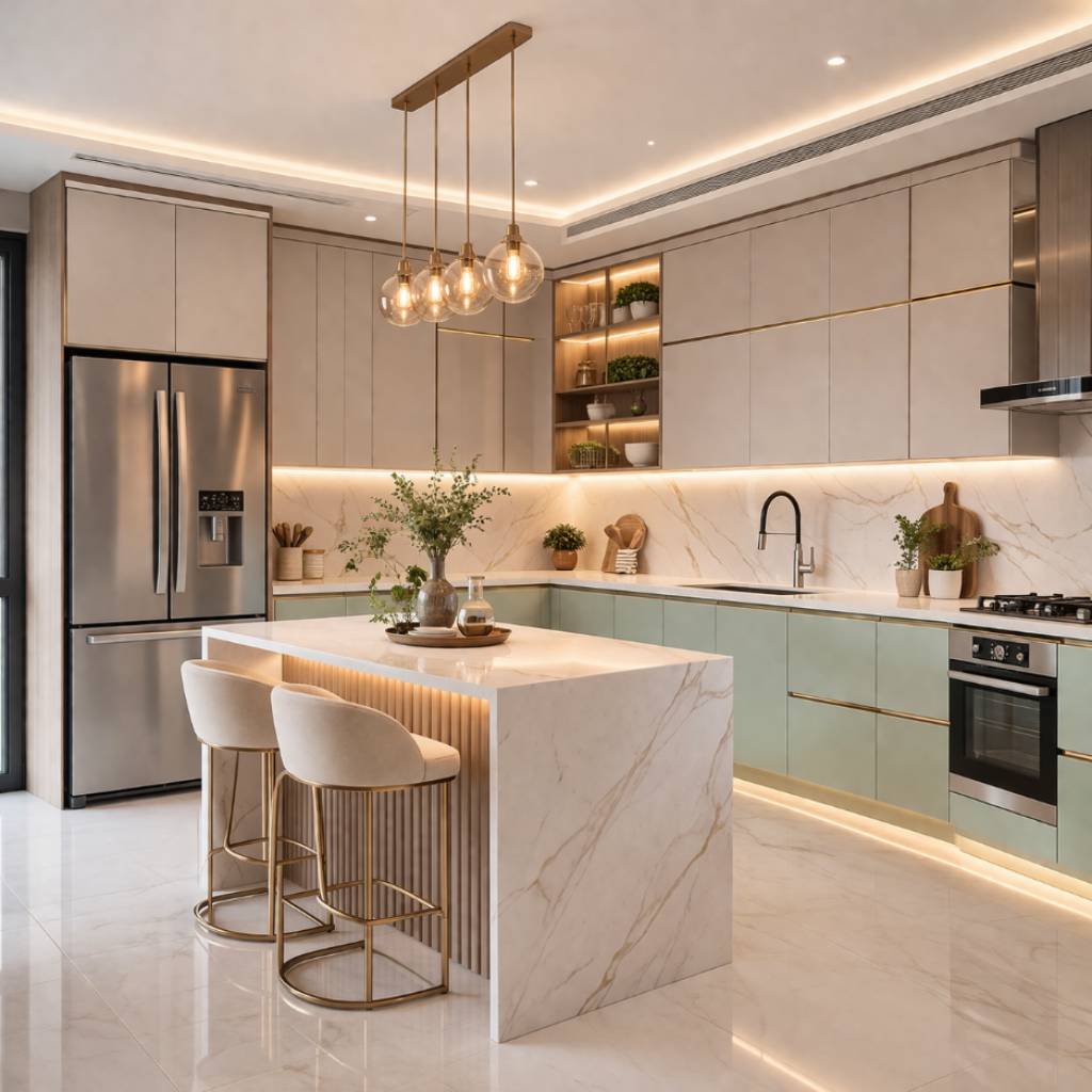 L shape kitchen with Statement Island