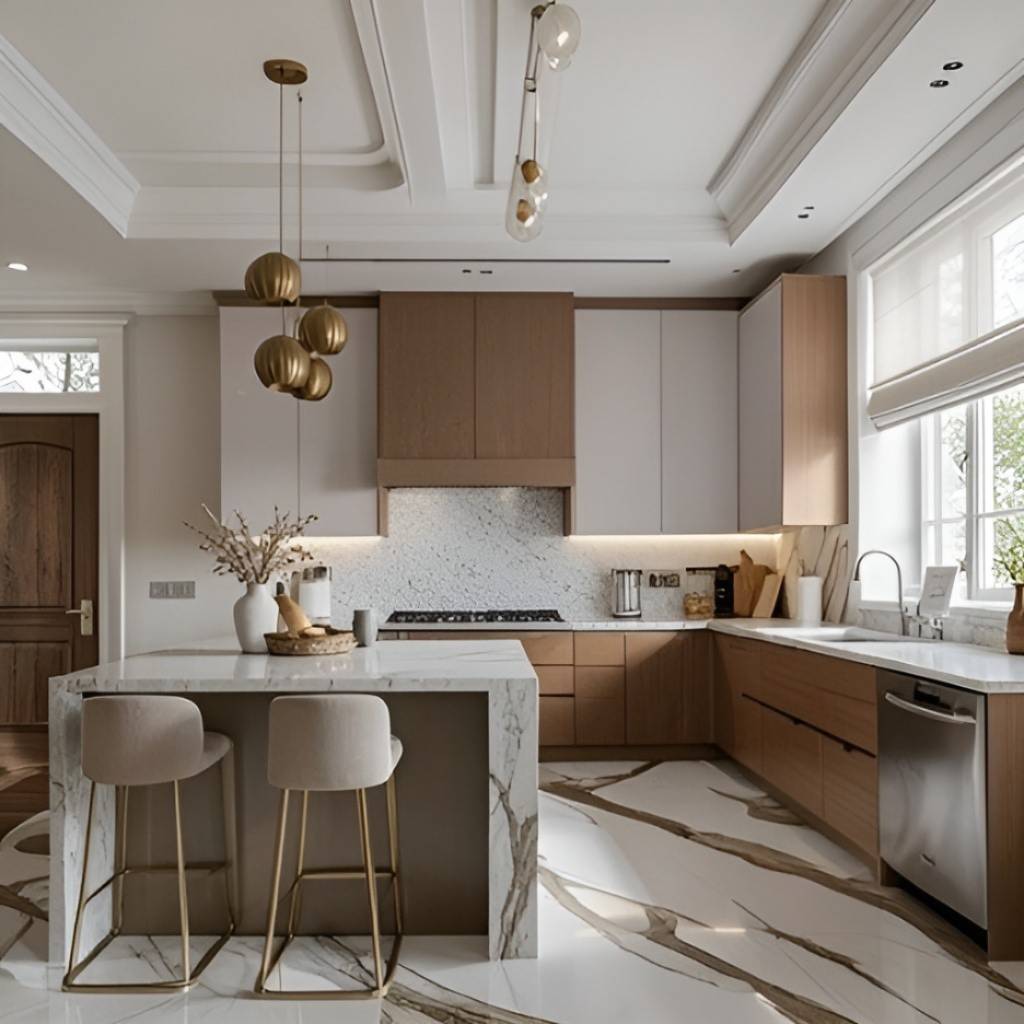 Marble L shape kitchen design