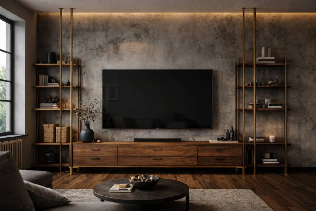  Industrial Style TV Unit with Metal Accents