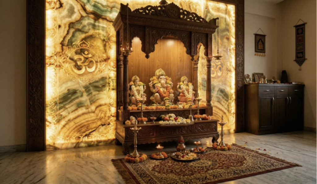 Backlit Onyx Stone Pooja Wall