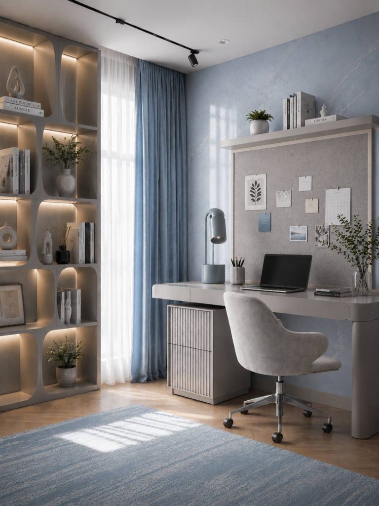 Sky Blue & Light Grey Colour Palettes for study room