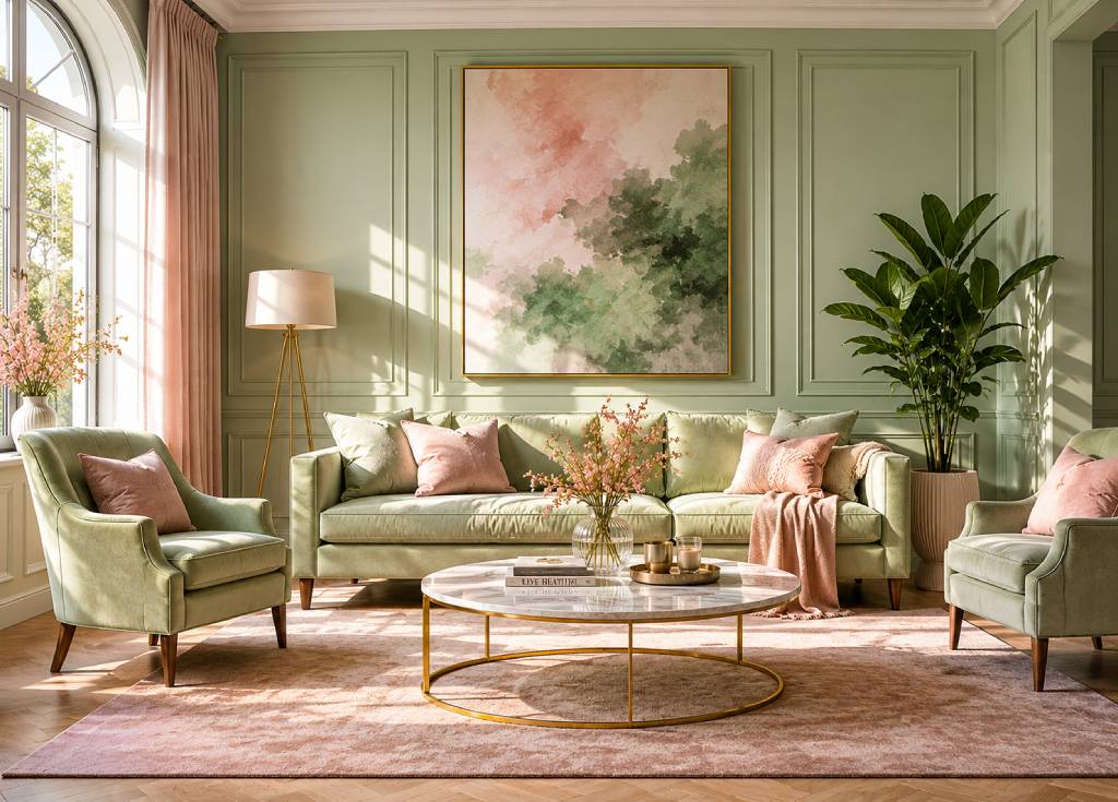 Pista Green and Blush Pink Colour Combination