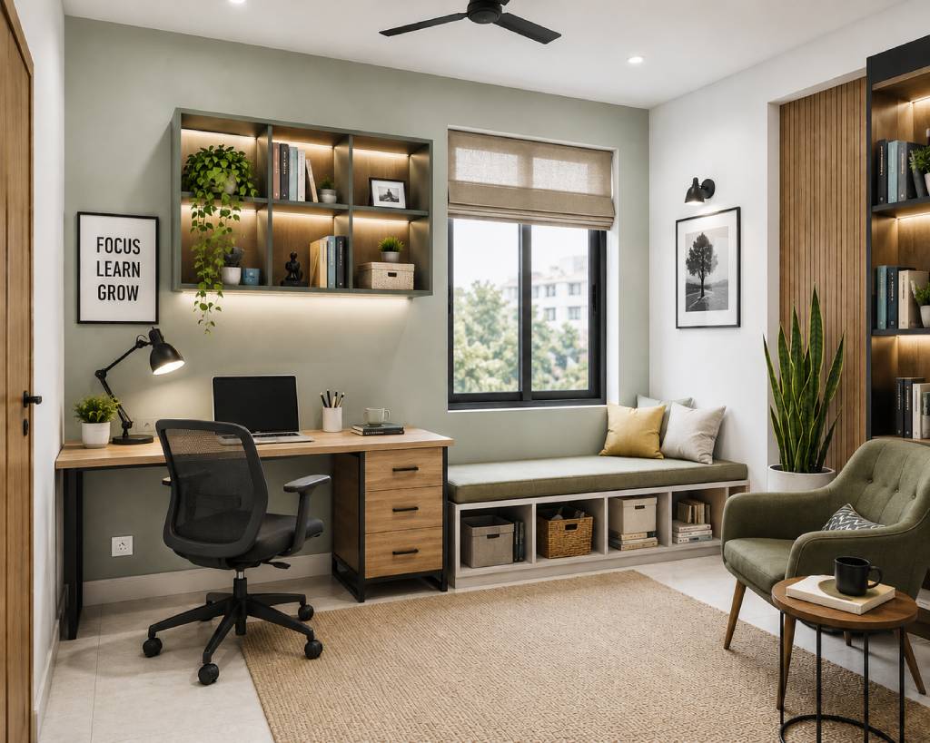 study room interior with organized workspace
