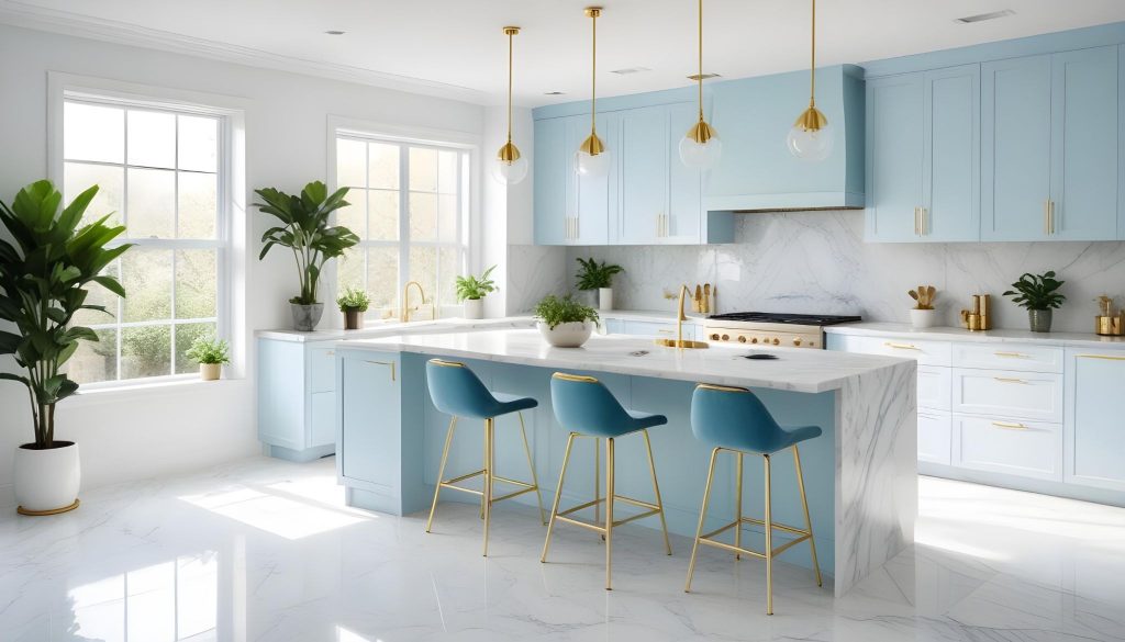 Blue and white kitchen wall colour combination