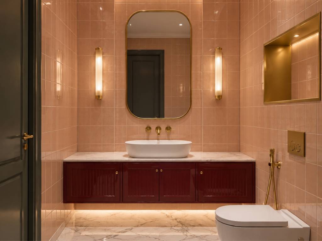 Modern bathroom vanity with warm LED lights