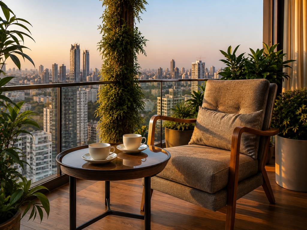 Balcony design with compact coffee table and comfortable chair for tea and coffee corners