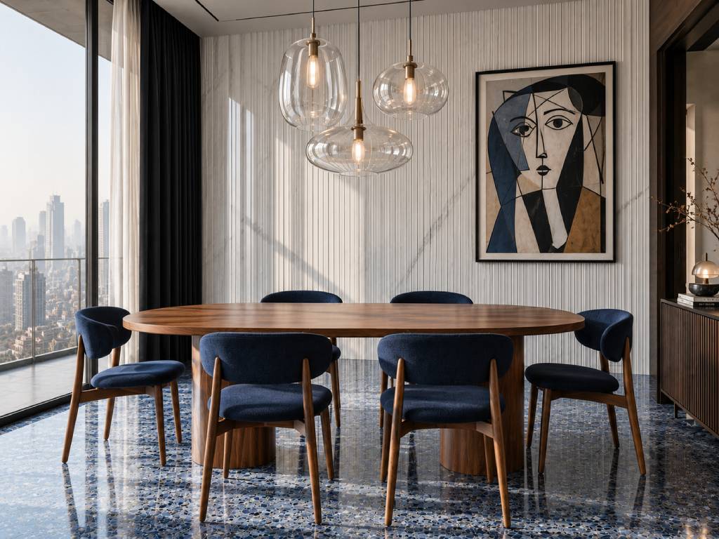 wooden dining table with upholstered chair combination