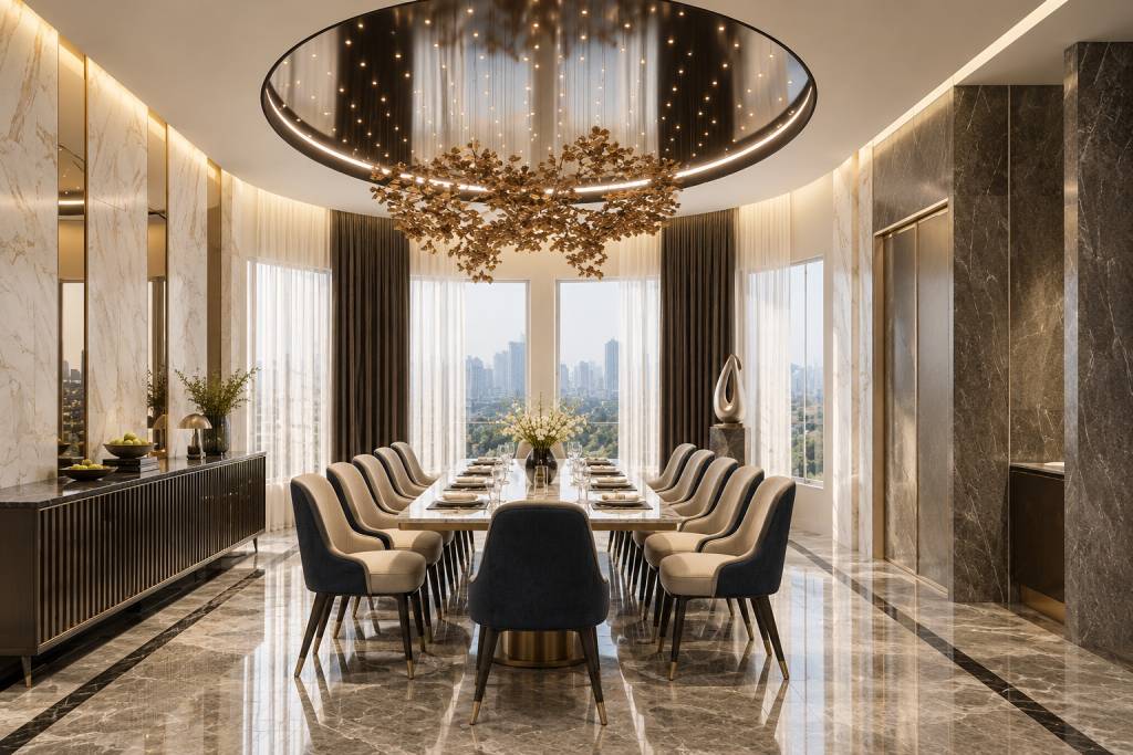 Luxury dining room ideas with statement lighting