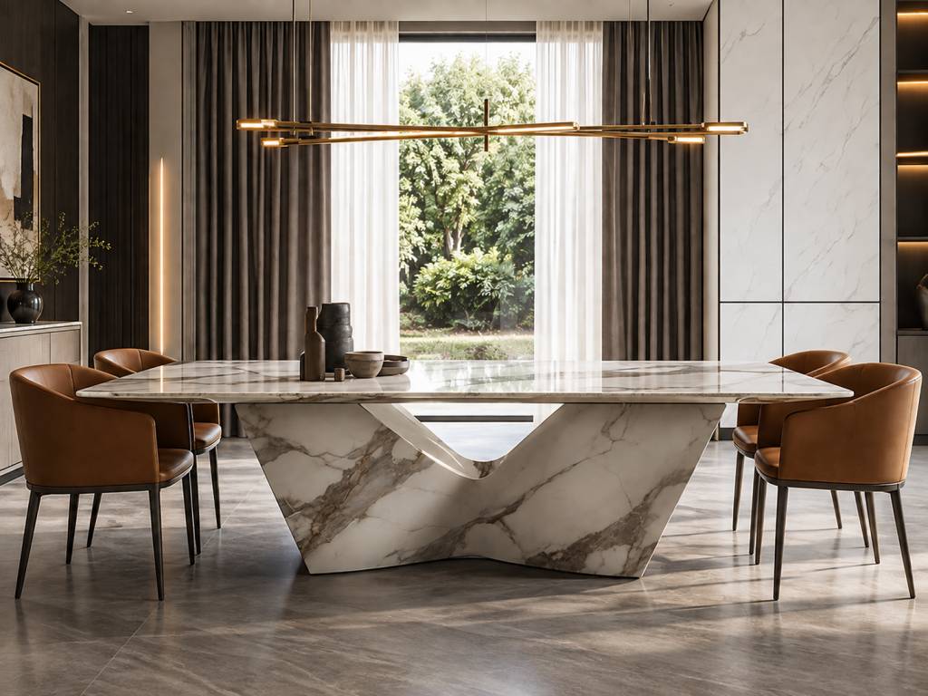 Marble pedestal dining table for luxury homes