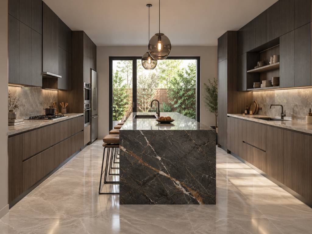 Parallel kitchen island design